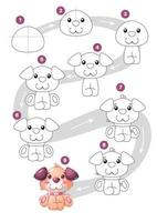 Drawing cartoon character domestic dog, step by step tutorial. vector