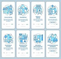 Supply and demand onboarding mobile app page screen with linear concepts set. Commercial services industry walkthrough steps graphic instructions. UX, UI, GUI vector template with illustrations