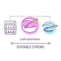 Lash extensions concept icon. Beauty service idea thin line illustration. Classic, 2d and 3d volume. Procedure in beauty salon. Eyelash dyeing. Vector isolated outline drawing. Editable stroke