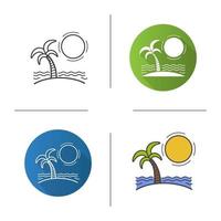 Island icon. Flat design, linear and color styles. Seashore. Beach isolated vector illustrations