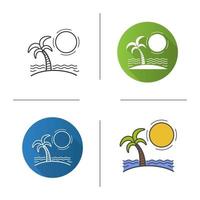 Island icon. Flat design, linear and color styles. Seashore. Beach isolated vector illustrations