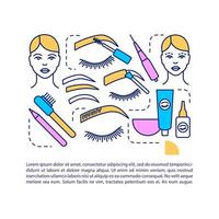 Eyebrow tattoo article page vector template. Microblading procedure. Brochure, magazine, booklet design element with linear icons and text boxes. Print design. Concept illustrations with text space