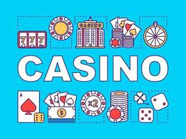 Casino word concepts banner. Gambling. Games of chance. Roulette, poker, slot machine. Presentation, website. Isolated lettering typography idea with linear icons. Vector outline illustration