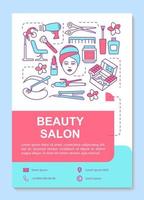 diseño de plantilla de cartel de salón de belleza. salón de cosmetología y procedimientos de spa. banner, folleto, diseño de impresión de folletos con iconos lineales. diseño de página de folleto de vector para revistas, folletos publicitarios