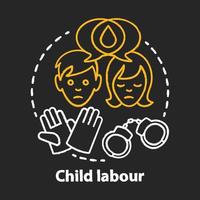 Child labour chalk concept icon. Children exploitation and labor idea. Illegal child work and employment. Kids abuse, maltreatment problem. Vector isolated chalkboard illustration