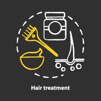 Hair treatment chalk concept icon. Haircare and cosmetology procedures. Hair mask and conditioner. Hairstyling idea. Hairdresser salon, hairstylist parlor. Vector isolated chalkboard illustration