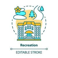 Recreation concept icon. Urban and outdoors recreation services idea thin line illustration. Active rest. Leisure industry. Tourism management. Vector isolated outline drawing. Editable stroke