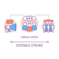 Labour union concept icon. Employee rights protection idea thin line illustration. Trade union. Workers association. Organized group of employee. Vector isolated outline drawing. Editable stroke