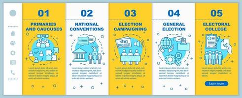 plantilla de vector de páginas web móviles de incorporación del día de las elecciones. Idea de interfaz de sitio web de teléfono inteligente sensible con ilustraciones lineales. pantallas de pasos del tutorial de la página web. concepto de color