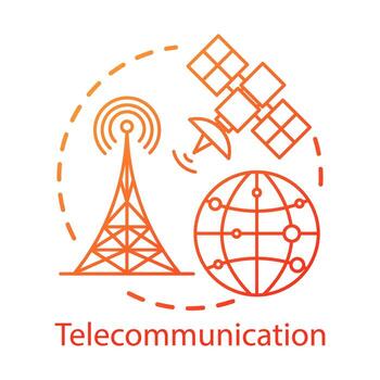 Telecommunication concept icon. Overall wireless network. Satellite connection. Global communication system idea thin line illustration. Vector isolated outline drawing. Editable stroke