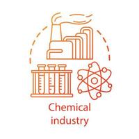 Chemical industry concept icon. Industrial chemicals producing. Plant, test tubes, molecule. Synthetic material production idea thin line illustration. Vector isolated outline drawing. Editable stroke