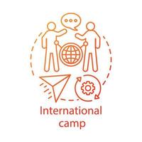 International camp concept icon. Meeting new people abroad, experiencing foreign cultures idea thin line illustration. Travelling around globe, world. Vector isolated outline drawing. Editable stroke