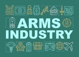 Arms industry word concepts banner. Military force technology. Soldiery training. Presentation, website. Isolated lettering typography idea with linear icons. Vector outline illustration