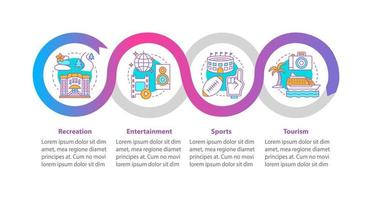 Recreation industries vector infographic template. Business presentation design elements. Data visualization with four steps and options. Process timeline chart. Workflow layout with linear icons