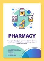 Diseño de plantilla de póster de la industria farmacéutica. producción de drogas. banner, folleto, diseño de impresión de folletos con iconos lineales. diseños de páginas de folletos vectoriales para revistas, folletos publicitarios vector