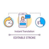 Translation services concept icon. Instant interpretation application idea thin line illustration. Instant translator, online interpreter. Vector isolated outline drawing. Editable stroke