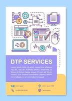 DTP services brochure template layout. Desktop publishing service. Flyer, booklet, leaflet print design with linear illustrations. Vector page layouts for magazines, reports, advertising posters