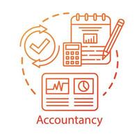 Accountancy concept icon. Budgeting and finance planning. Keeping financial records. Performing audits. Bookkeeping idea thin line illustration. Vector isolated outline drawing. Editable stroke