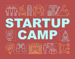 Startup launch training camp word concepts banner. Leadership school, business advice. Presentation, website. Isolated lettering typography idea with linear icons. Vector outline illustration