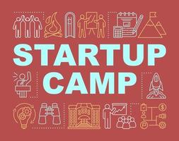 Startup launch training camp word concepts banner. Leadership school, business advice. Presentation, website. Isolated lettering typography idea with linear icons. Vector outline illustration