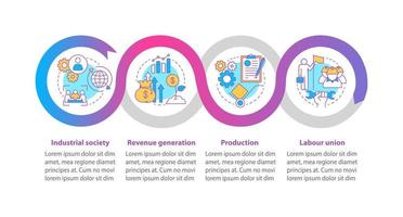 Production process vector infographic template. Business presentation design elements. Data visualization with four steps and options. Process timeline chart. Workflow layout with linear icons