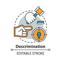 Prejudice and discrimination concept icon. Zero tolerance policy idea thin line illustration. Social inequality. Bullying and rights violation. Vector isolated outline drawing. Editable stroke
