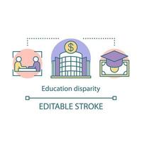 Education disparity concept icon. College, university expensive paid education thin line illustration. Business school. Student loan, financial aid. Vector isolated outline drawing. Editable stroke