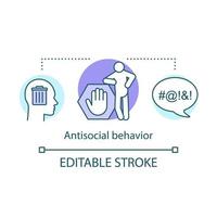 Antisocial behavior concept icon. Rude, violent behaviour idea thin line illustration. Swearing. Social violence, harassment, verbal bullying. Vector isolated outline drawing. Editable stroke