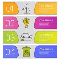 Eco technologies banner templates set. Wind energy, eco concept, electric car, recycle service. Website menu items. Color web banner. Vector headers design concepts