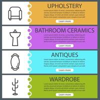 Furniture banner templates set. Armchair, washstand, wall mirror, coat hanger. Website menu items with linear icons. Color web banner. Vector headers design concepts