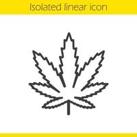 Marijuana leaf linear icon. Thin line illustration. Cannabis weed contour symbol. Vector isolated outline drawing