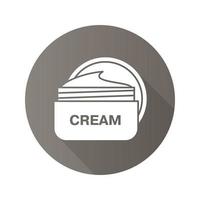 Face cream jar. Flat design long shadow icon. Cosmetics. Vector silhouette symbol