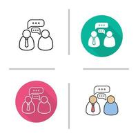 Business meeting icon. Flat design, linear and color styles. Business talk. Isolated vector illustrations