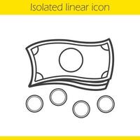 Money linear icon. Cash thin line illustration. Banknotes and coins contour symbol. Vector isolated outline drawing