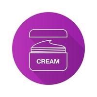 Face cream jar. Flat linear long shadow icon. Cosmetics. Vector line symbol