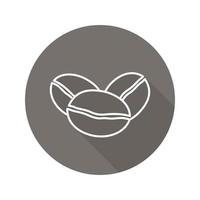 Coffee beans flat linear long shadow icon. Coffee shop emblem. Vector line symbol