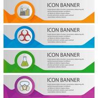 Chemical industry banner templates set. Factory air pollution, poison liquid, biohazard symbol, gas mask website menu items. Color polygonal web banner concepts. Vector backgrounds