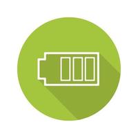 Battery flat linear long shadow icon. Smartphone battery charge level indicator. Vector line symbol