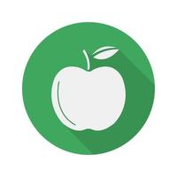 Green apple flat design long shadow icon. Vector silhouette symbol