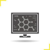 Laboratory computer icon. Drop shadow science project silhouette symbol. Molecular structure. Negative space. Vector isolated illustration