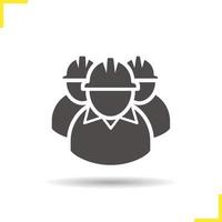 Mine workers icon. Drop shadow silhouette symbol. Industrial factory workers. Negative space. Vector isolated illustration