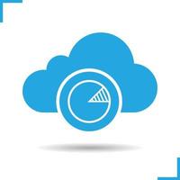 Cloud hosting statistics icon. Drop shadow diagram silhouette symbol. Cloud computing. Negative space. Vector isolated illustration