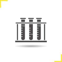 Test tubes rack icon. Drop shadow silhouette symbol. Chemical laboratory equipment. Negative space. Vector isolated illustration