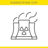 Nuclear power plant with smoke cloud. Linear icon. Thin line illustration. Radiation contour symbol. Vector isolated outline drawing