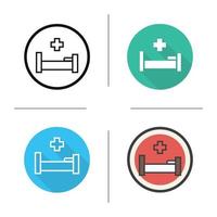 Hospital bed icon. Flat design, linear and color styles. Isolated vector illustrations