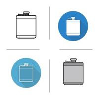 Hip flask icon. Flat design, linear and color styles. Alcohol flask. Isolated vector illustrations