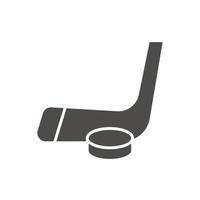 Ice hockey equipment icon. Silhouette symbol. Hockey puck and stick. Negative space. Vector isolated illustration