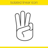 Three fingers salute linear icon. Thin line illustration. Scout promise sign. Three fingers hand gesture contour symbol. Vector isolated outline drawing