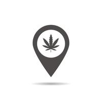 Medical marijuana store location icon. Drop shadow map pointer silhouette symbol. Weed pinpoint. Vector isolated illustration