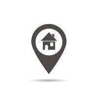 House location icon. Drop shadow map pointer silhouette symbol. Real estate pinpoint. Home nearby. Vector isolated illustration